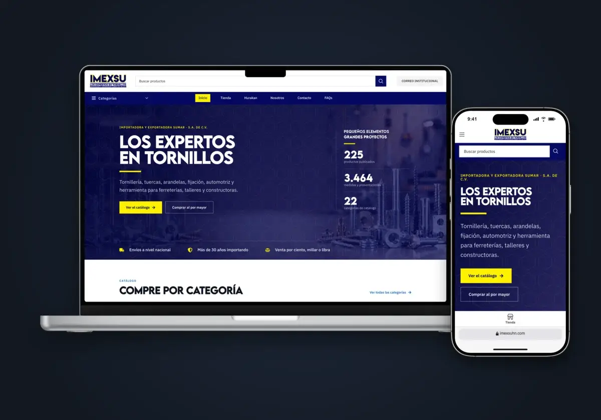 Sitio web de IMEXSU en laptop y celular
