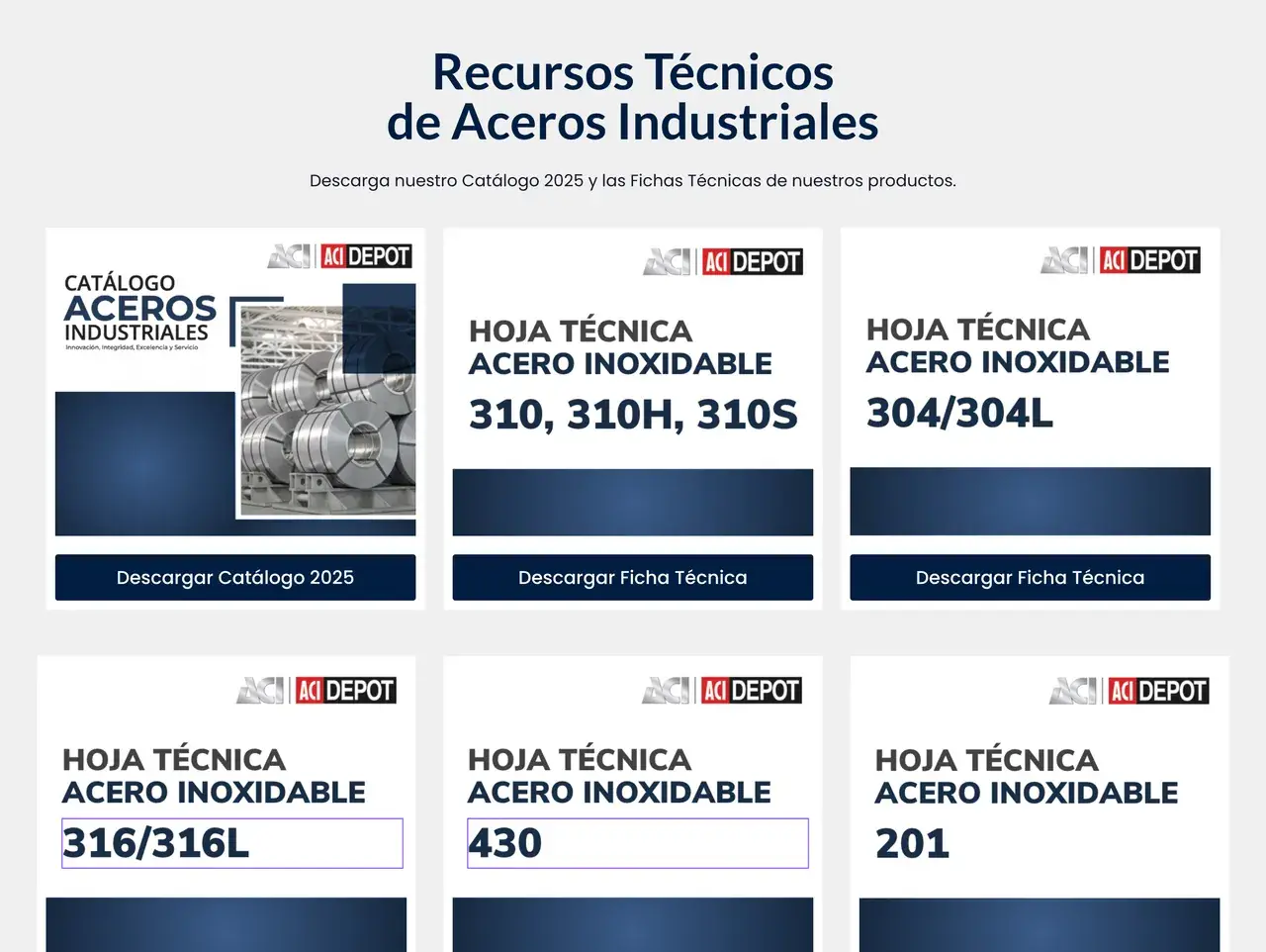 Recursos técnicos en el sitio de Aceros Industriales