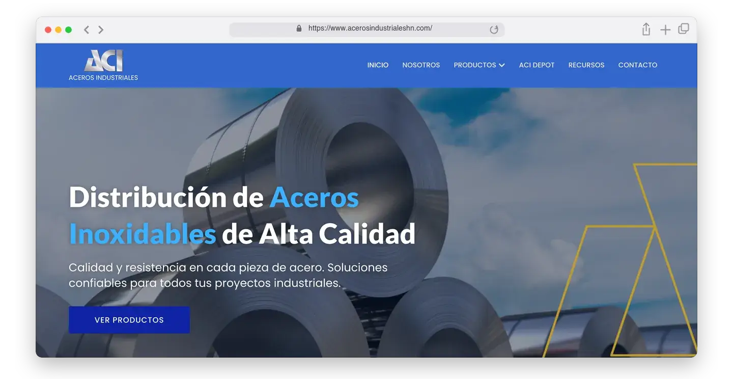 Página de inicio de Aceros Industriales en el navegador