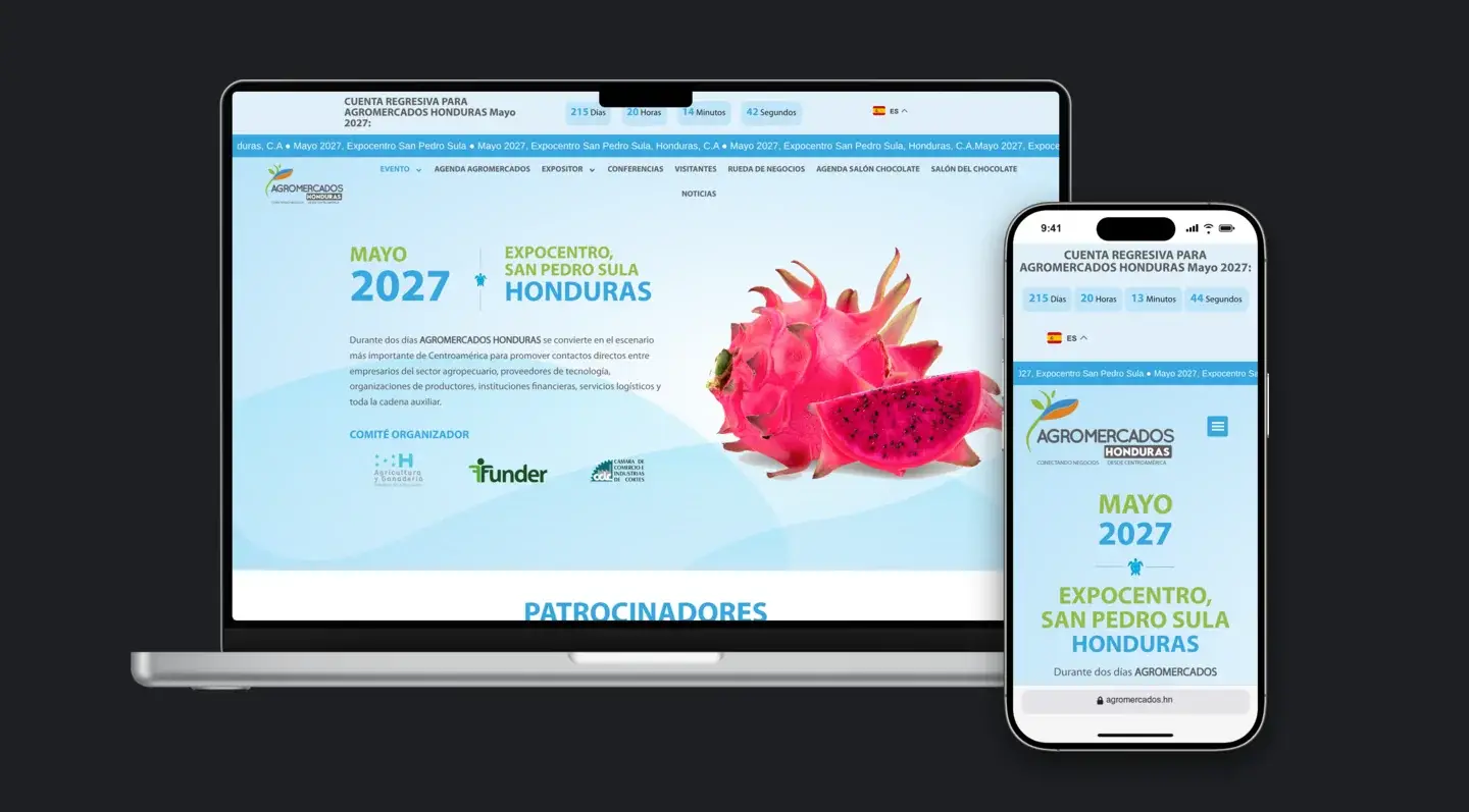 Sitio web de Agromercados Honduras en laptop y celular