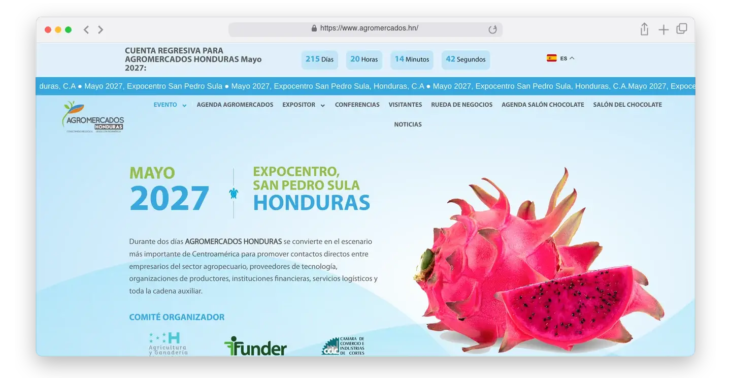 Página de inicio de Agromercados Honduras en el navegador