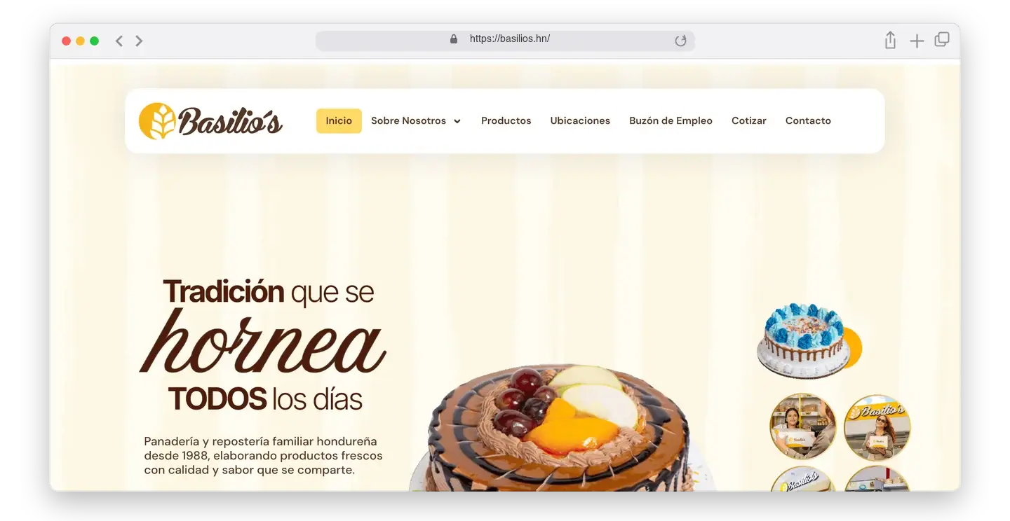 Página de inicio de Basilio's en el navegador