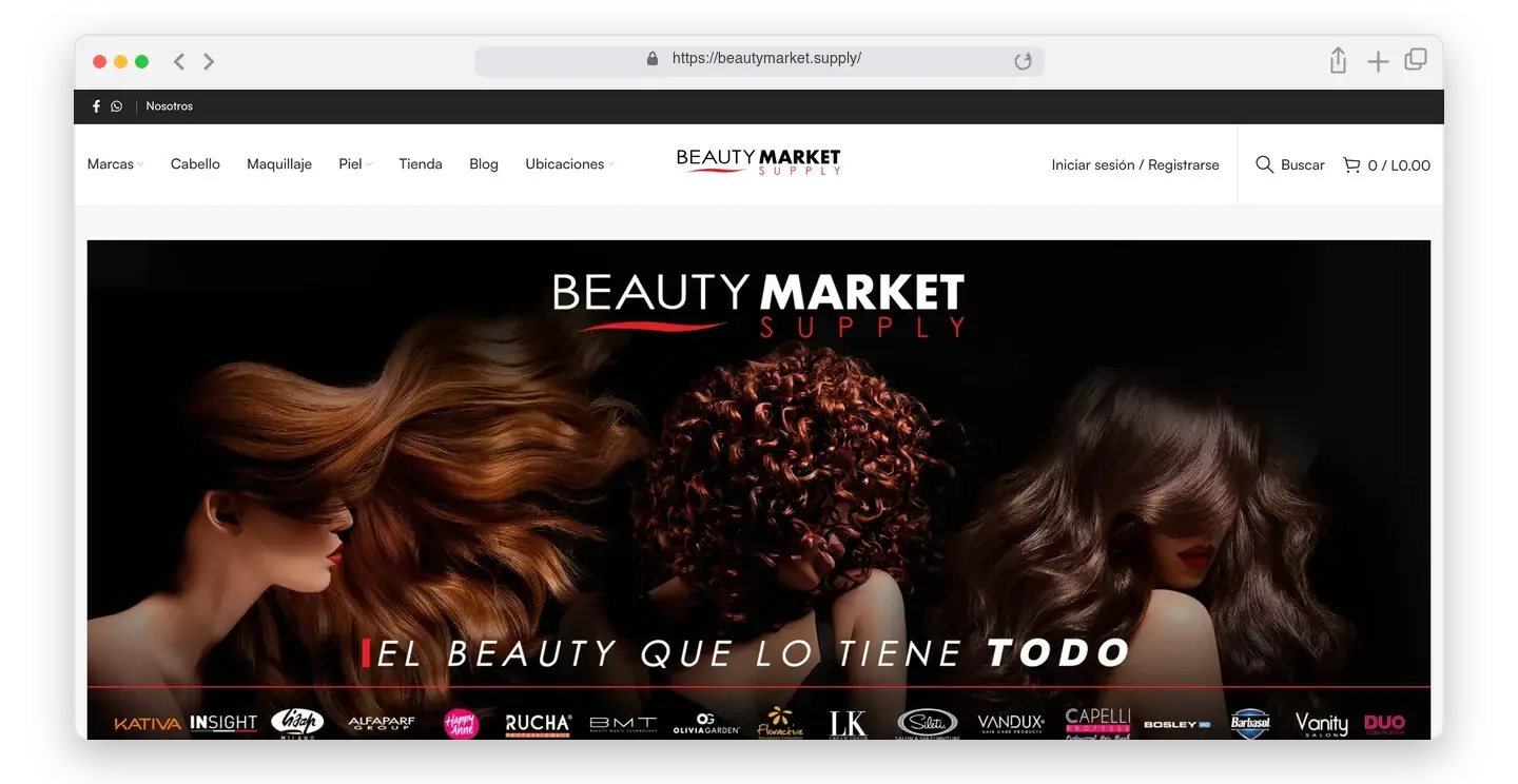 Página de inicio de Beauty Market en el navegador