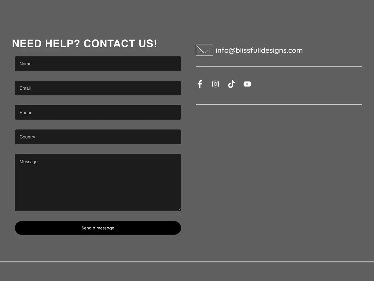 Contacto en el sitio de Blissful Designs