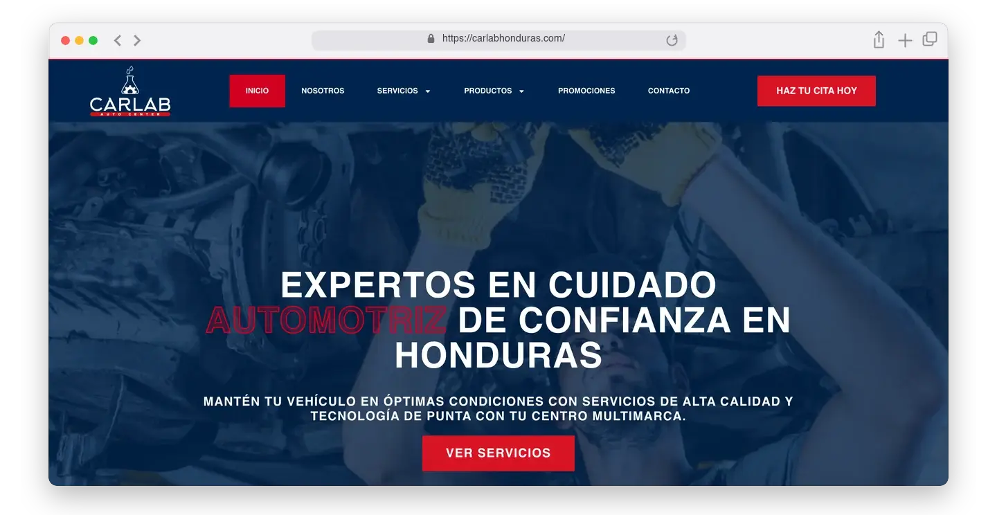 Página de inicio de Carlab en el navegador