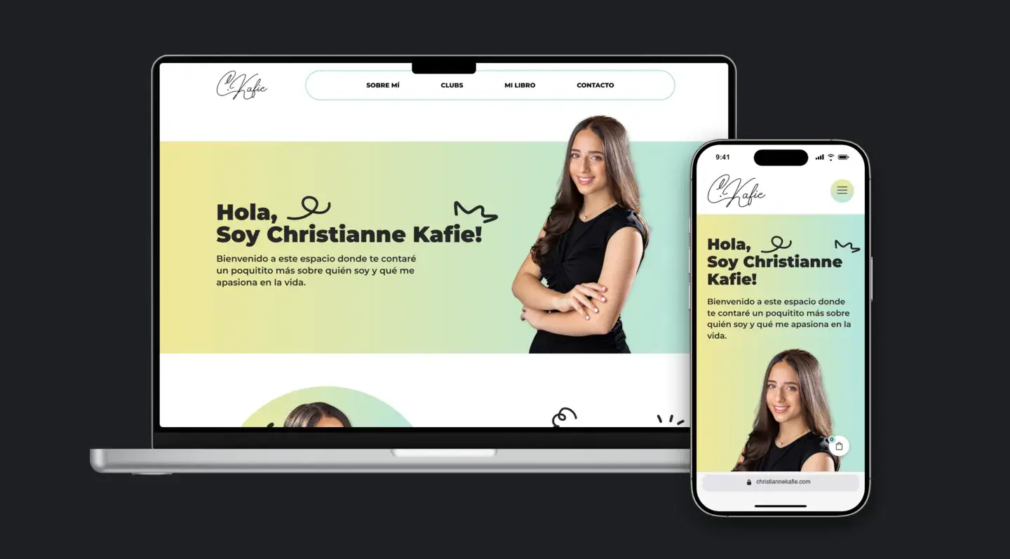 Sitio web de Christianne Kafie en laptop y celular