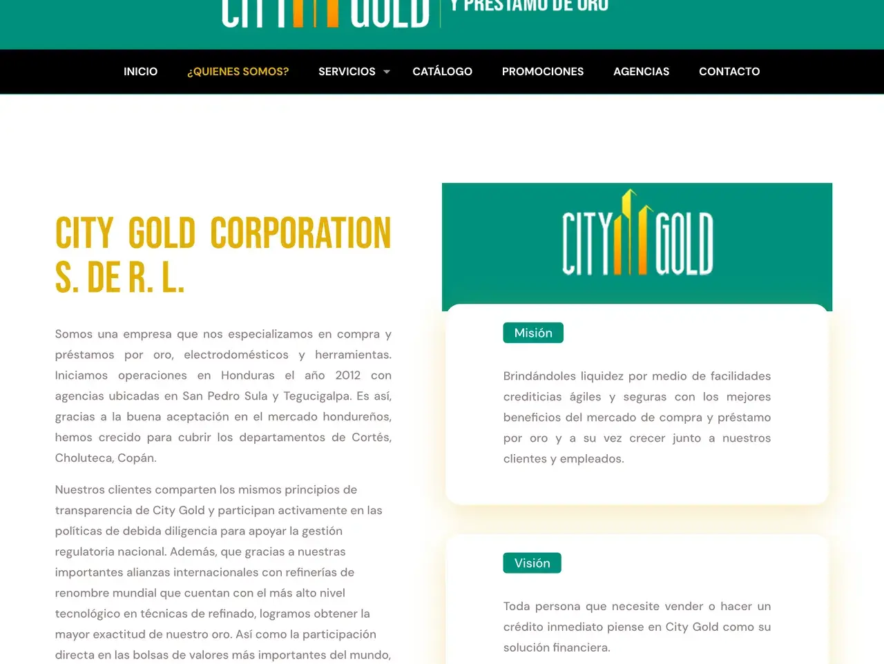 Quiénes somos en el sitio de City Gold