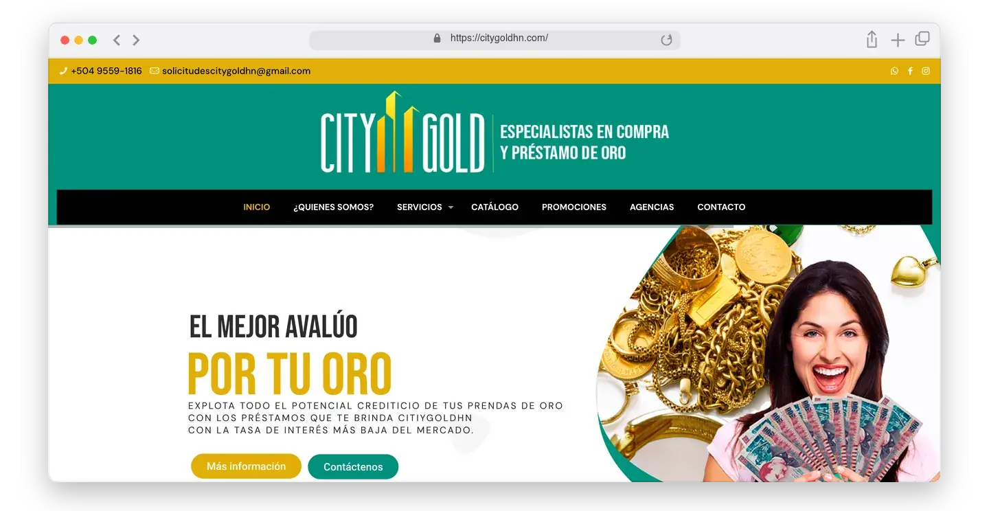 Página de inicio de City Gold en el navegador