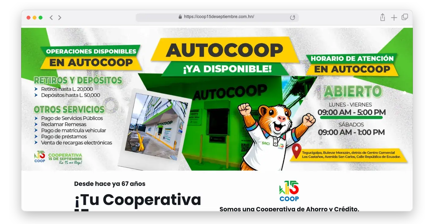 Página de inicio de Cooperativa 15 de Septiembre en el navegador