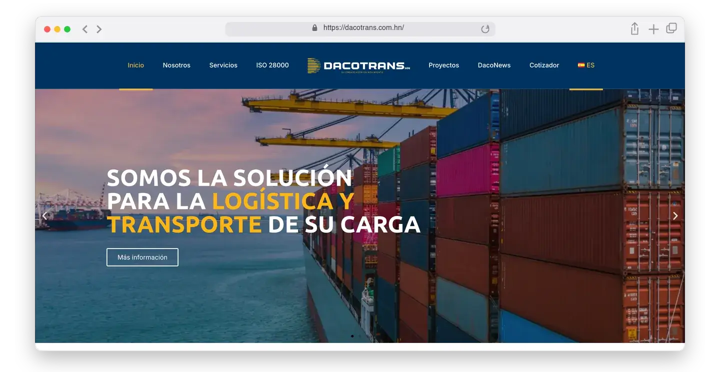 Página de inicio de Dacotrans en el navegador