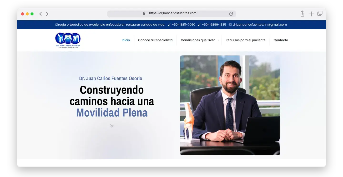 Página de inicio de Dr. Juan Carlos Fuentes en el navegador