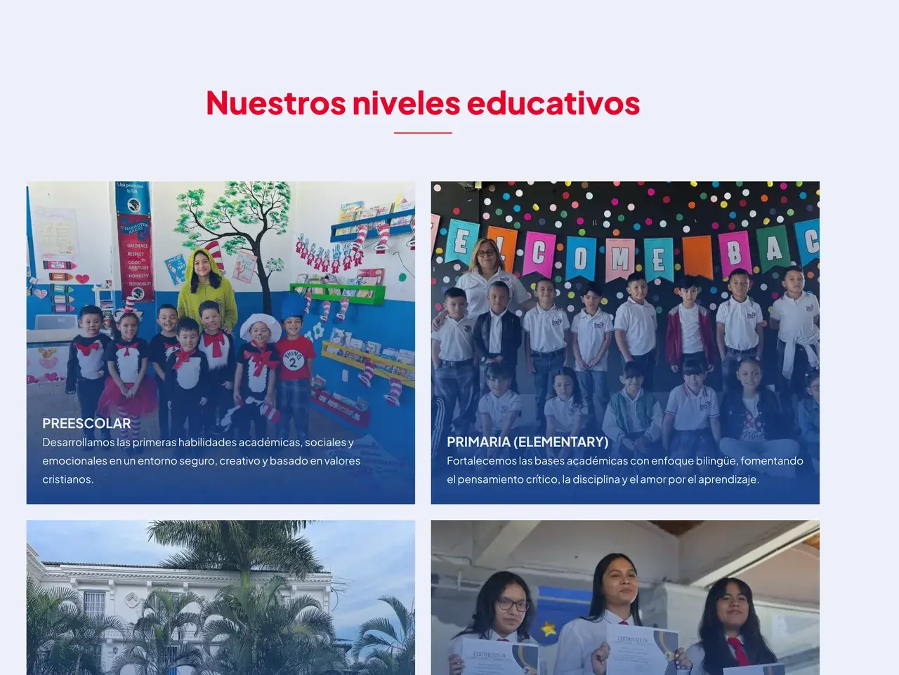 Niveles educativos en el sitio de Eagle Wings School
