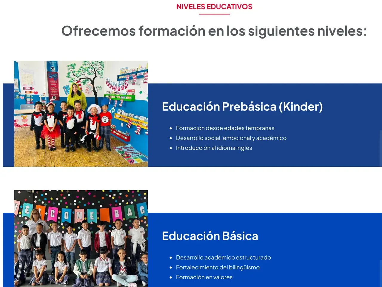 Oferta académica en el sitio de Eagle Wings School