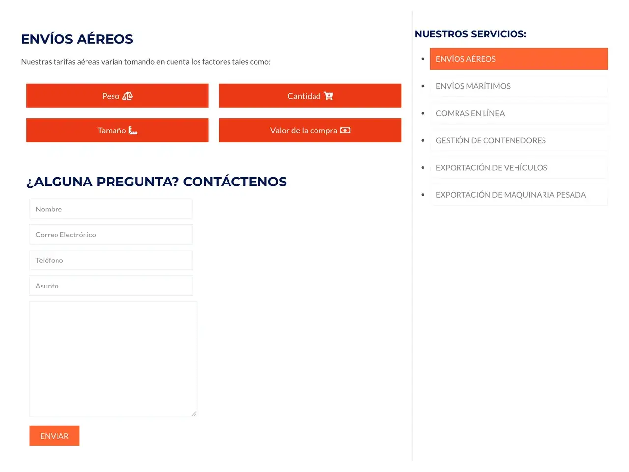 Envíos aéreos en el sitio de Encar Trading