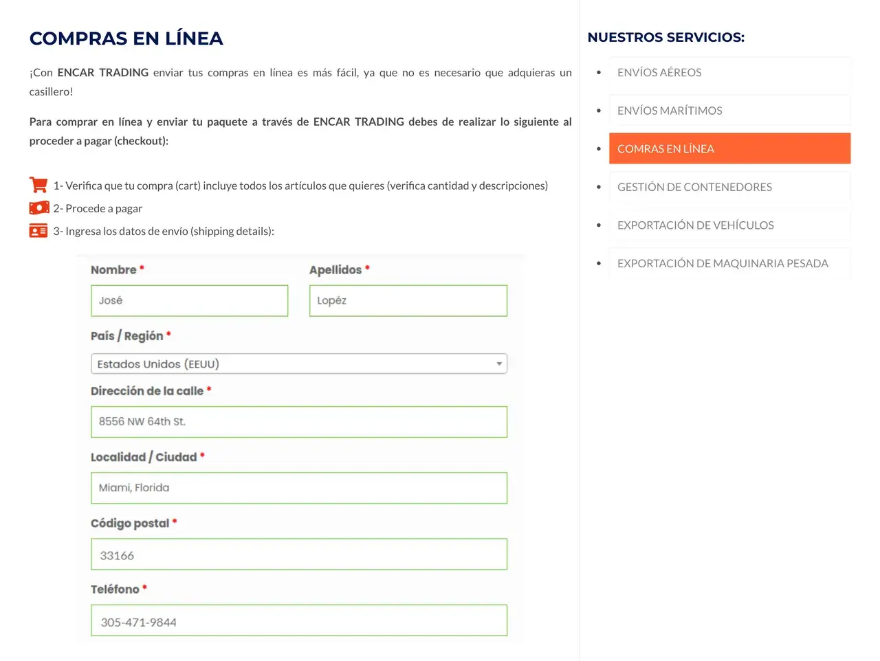 Compras en línea en el sitio de Encar Trading