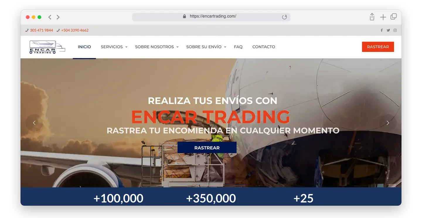 Página de inicio de Encar Trading en el navegador