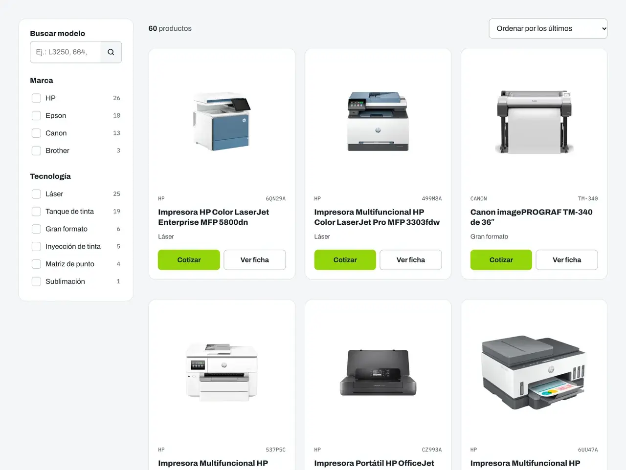Búsqueda y filtros en el sitio de Equipos y Sistemas
