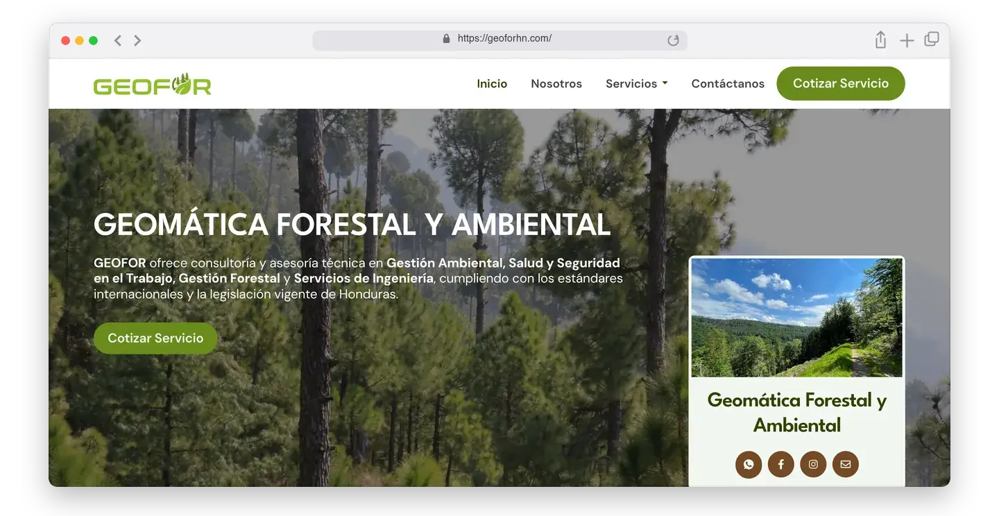 Página de inicio de GEOFOR en el navegador