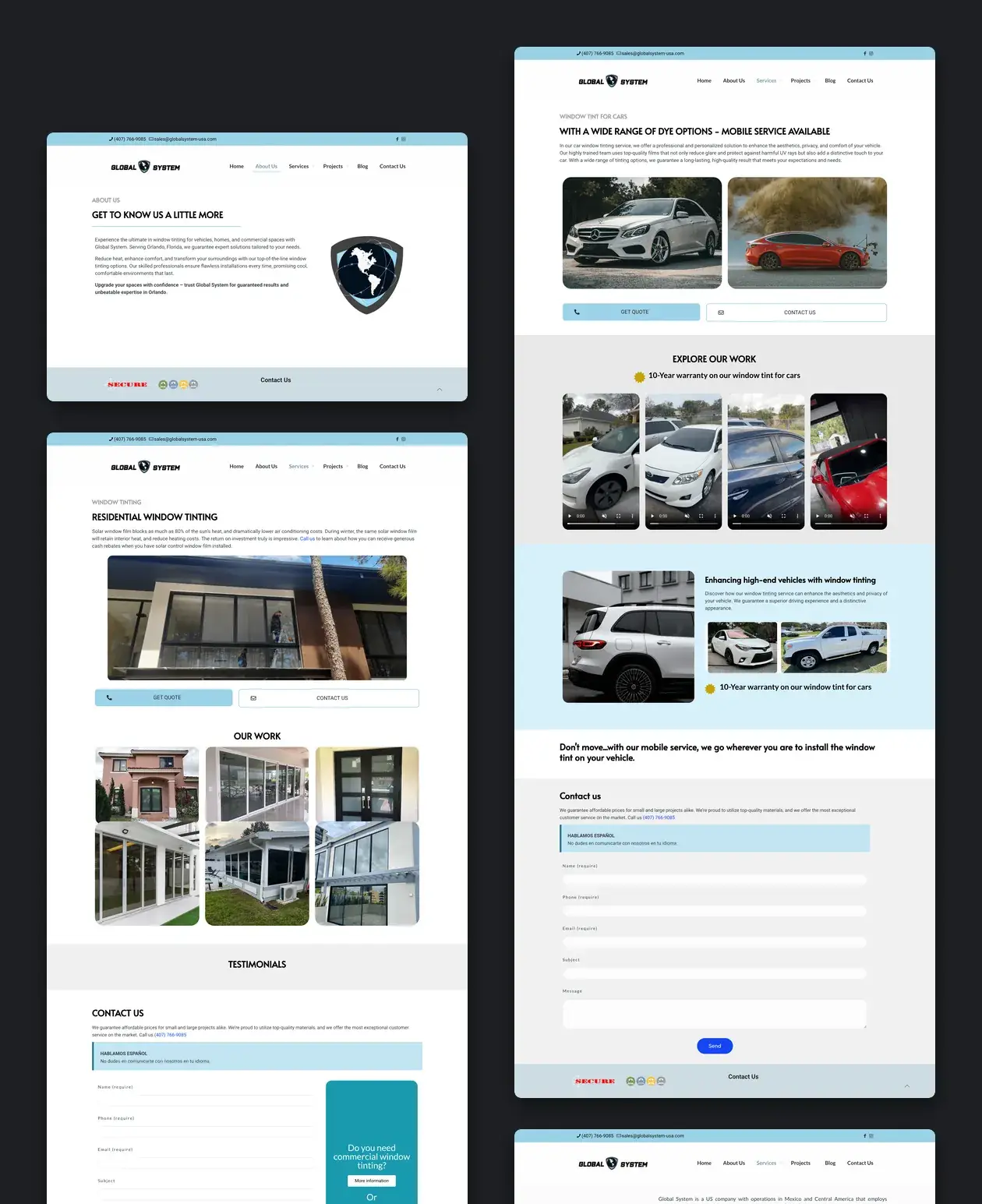 Páginas interiores del sitio de Global System USA