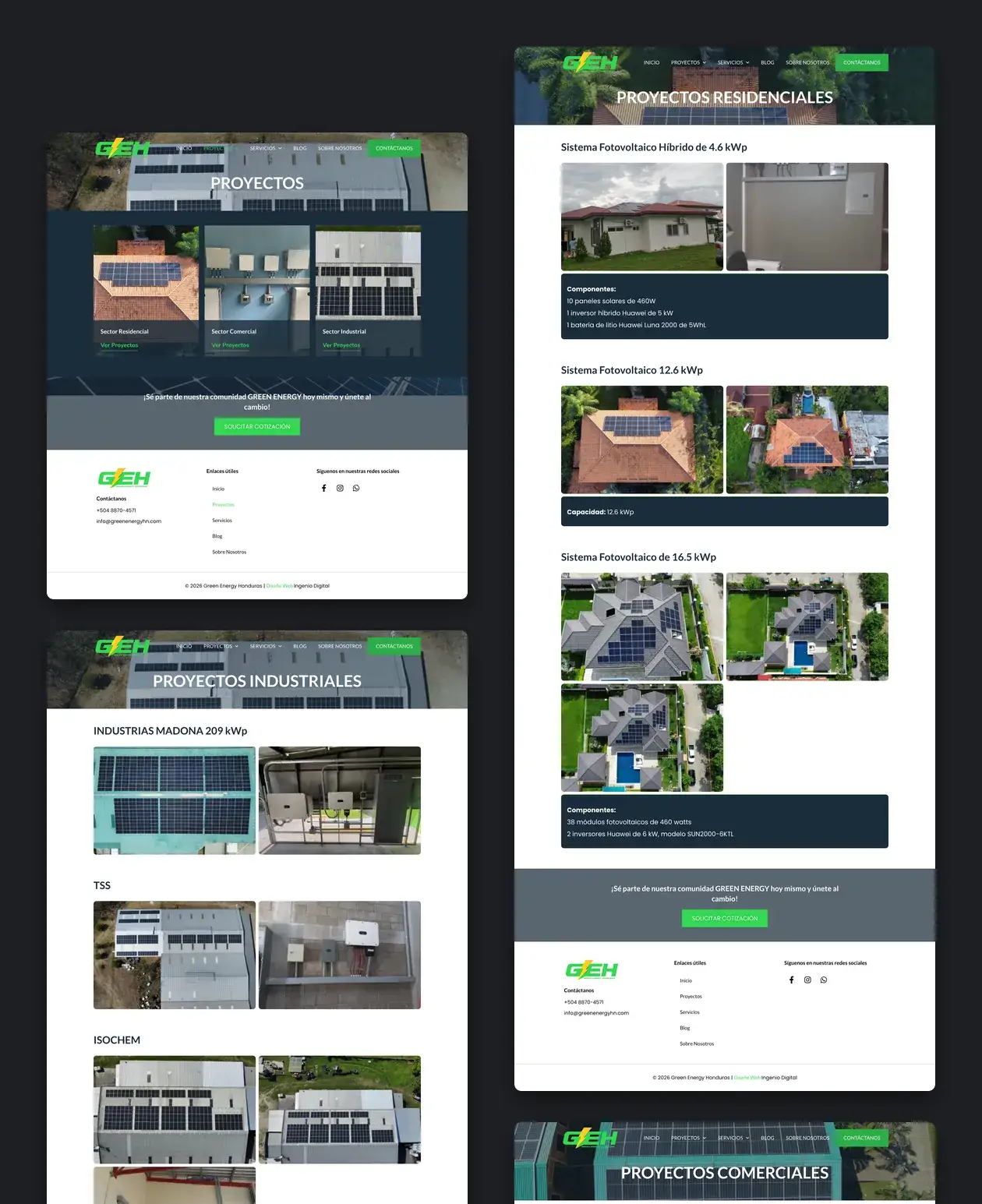 Páginas interiores del sitio de Green Energy Honduras