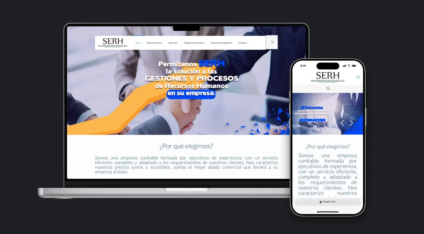 Sitio web de HN SERH en laptop y celular