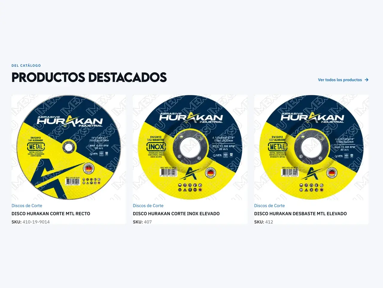 Productos destacados en el sitio de IMEXSU