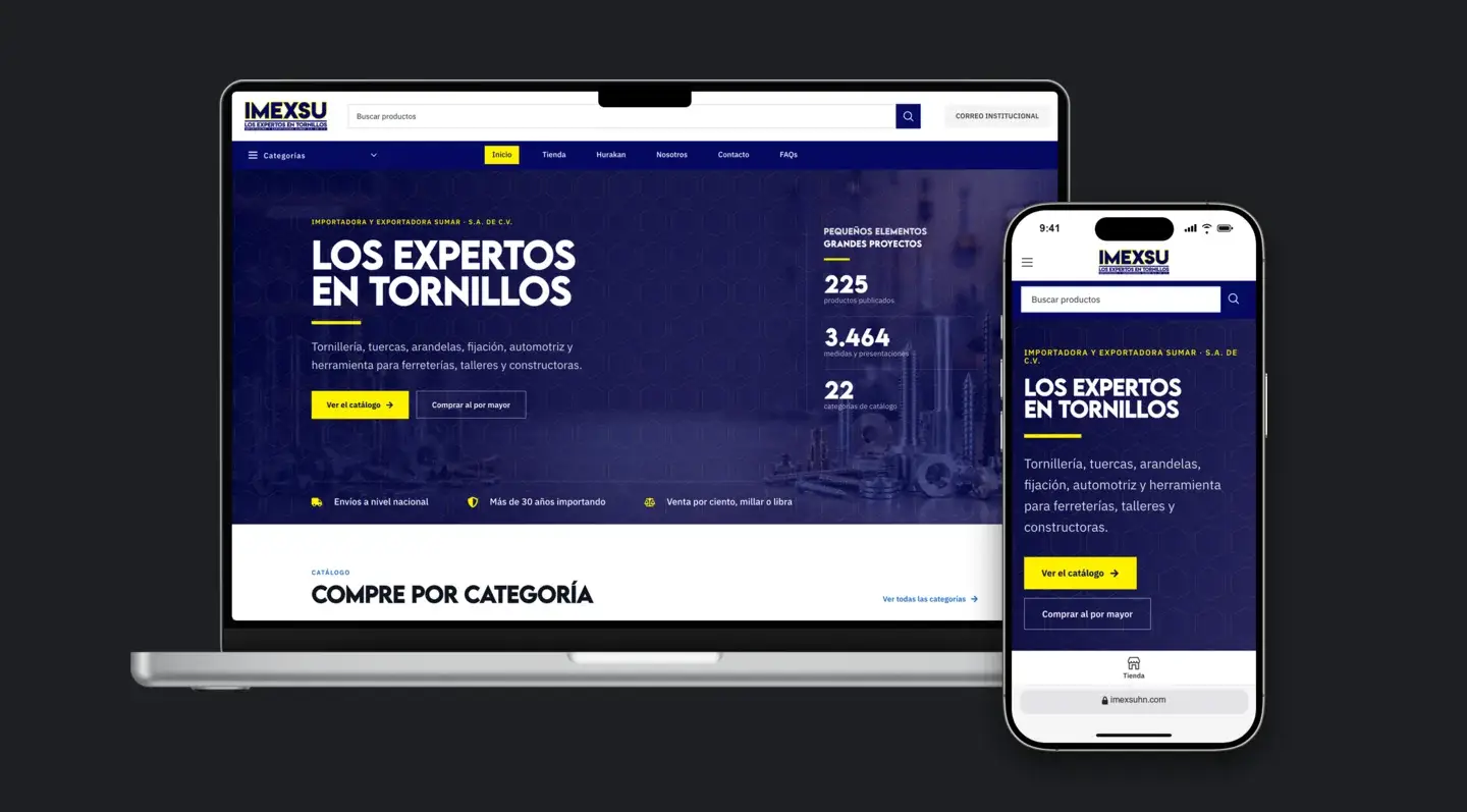 Sitio web de IMEXSU en laptop y celular
