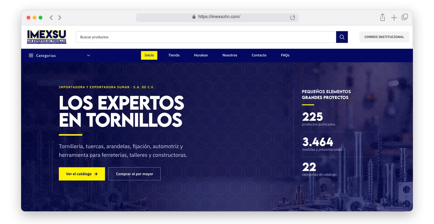 Página de inicio de IMEXSU en el navegador