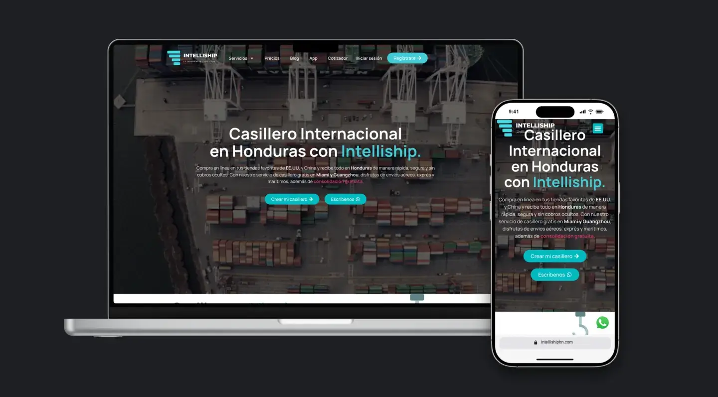 Sitio web de Intelliship en laptop y celular