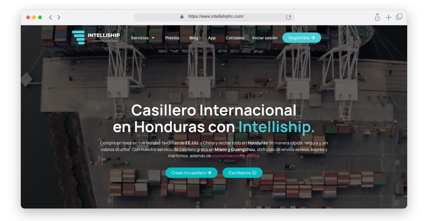 Página de inicio de Intelliship en el navegador