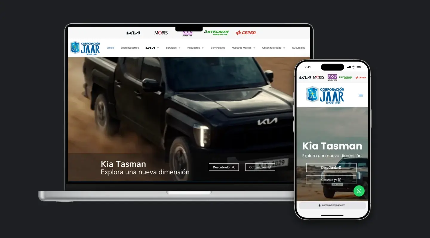 Sitio web de Corporación JAAR en laptop y celular