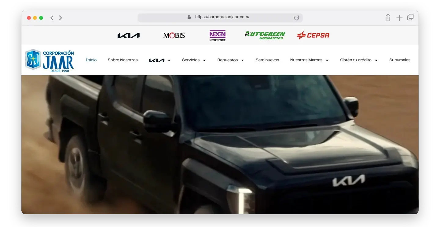 Página de inicio de Corporación JAAR en el navegador