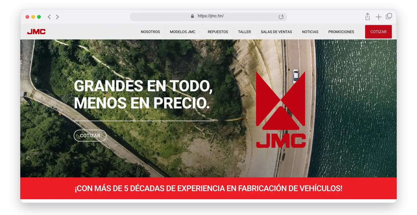 Página de inicio de JMC Honduras en el navegador