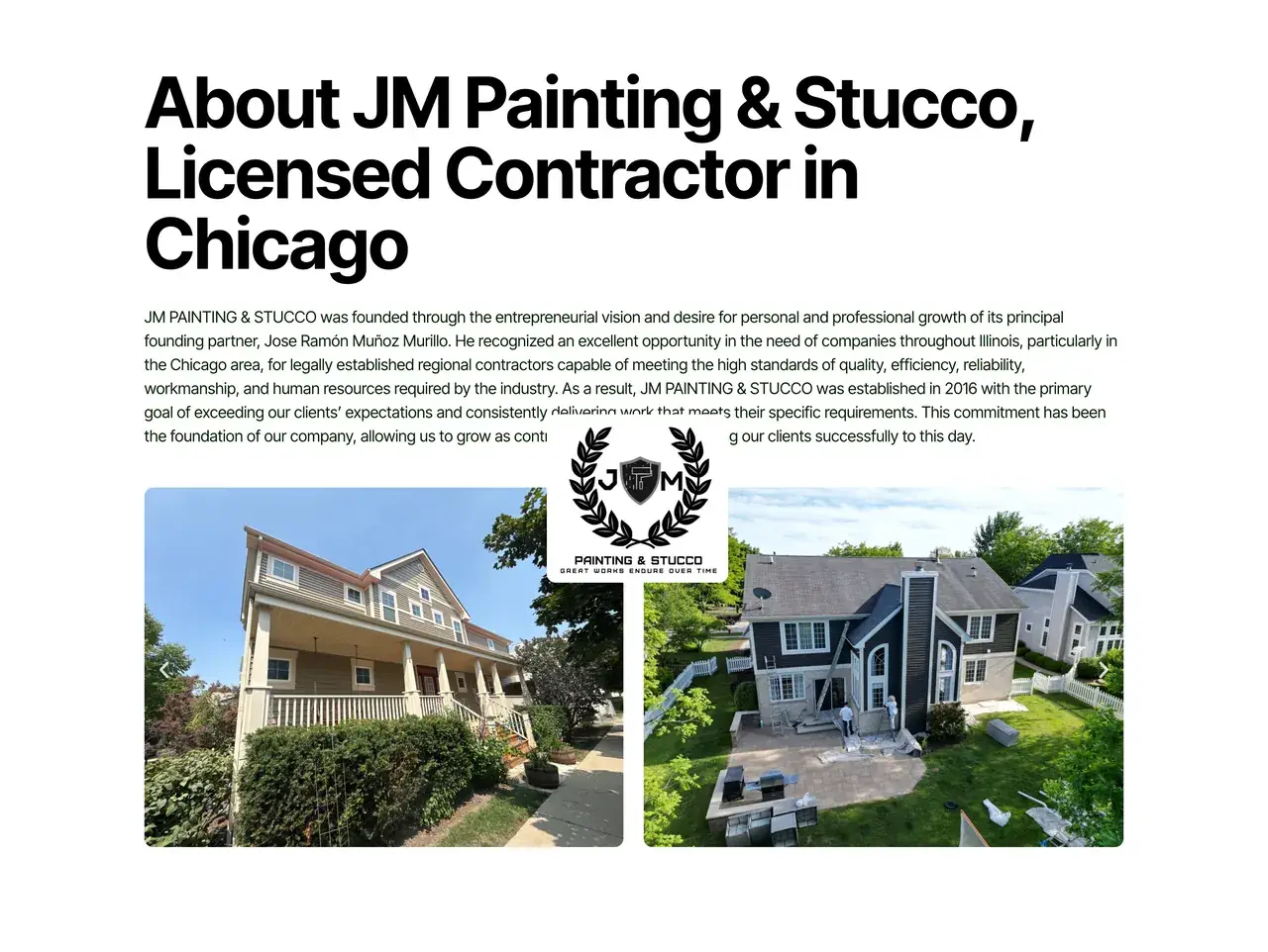 Nosotros en el sitio de JM Painting & Stucco