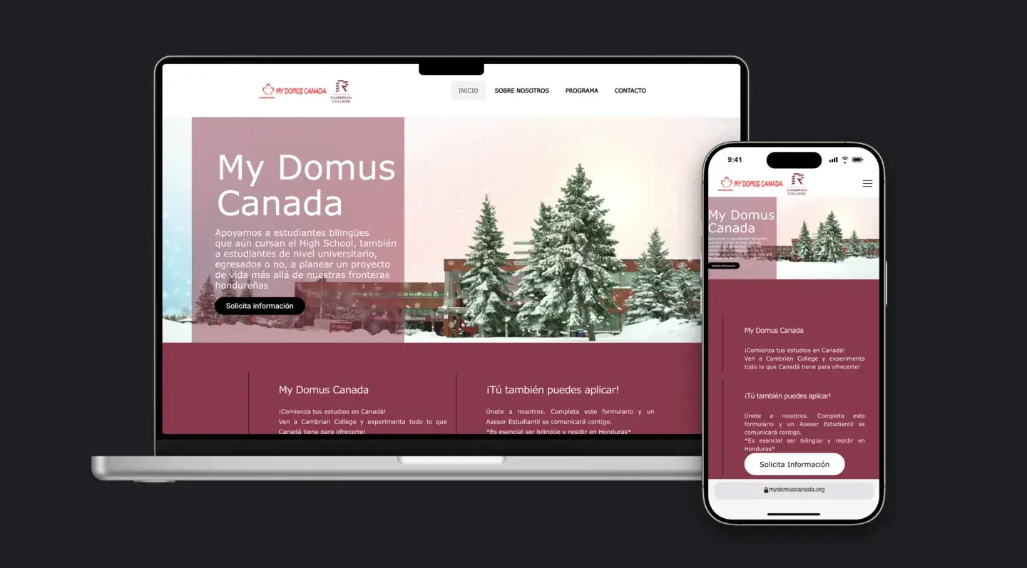 Sitio web de MyDomus Canada en laptop y celular