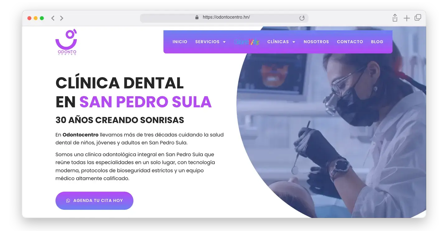 Página de inicio de Odontocentro en el navegador