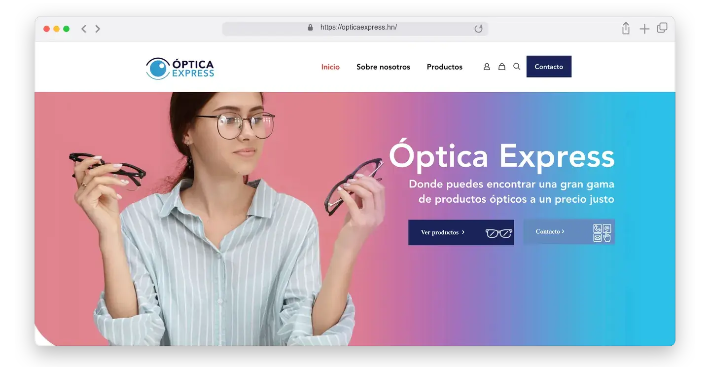 Página de inicio de Óptica Express en el navegador