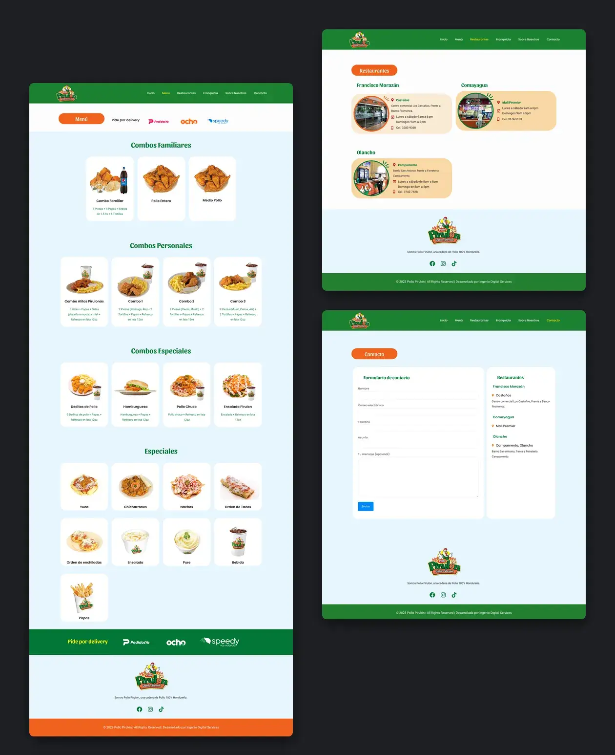 Páginas interiores del sitio de Pollo Pirulón