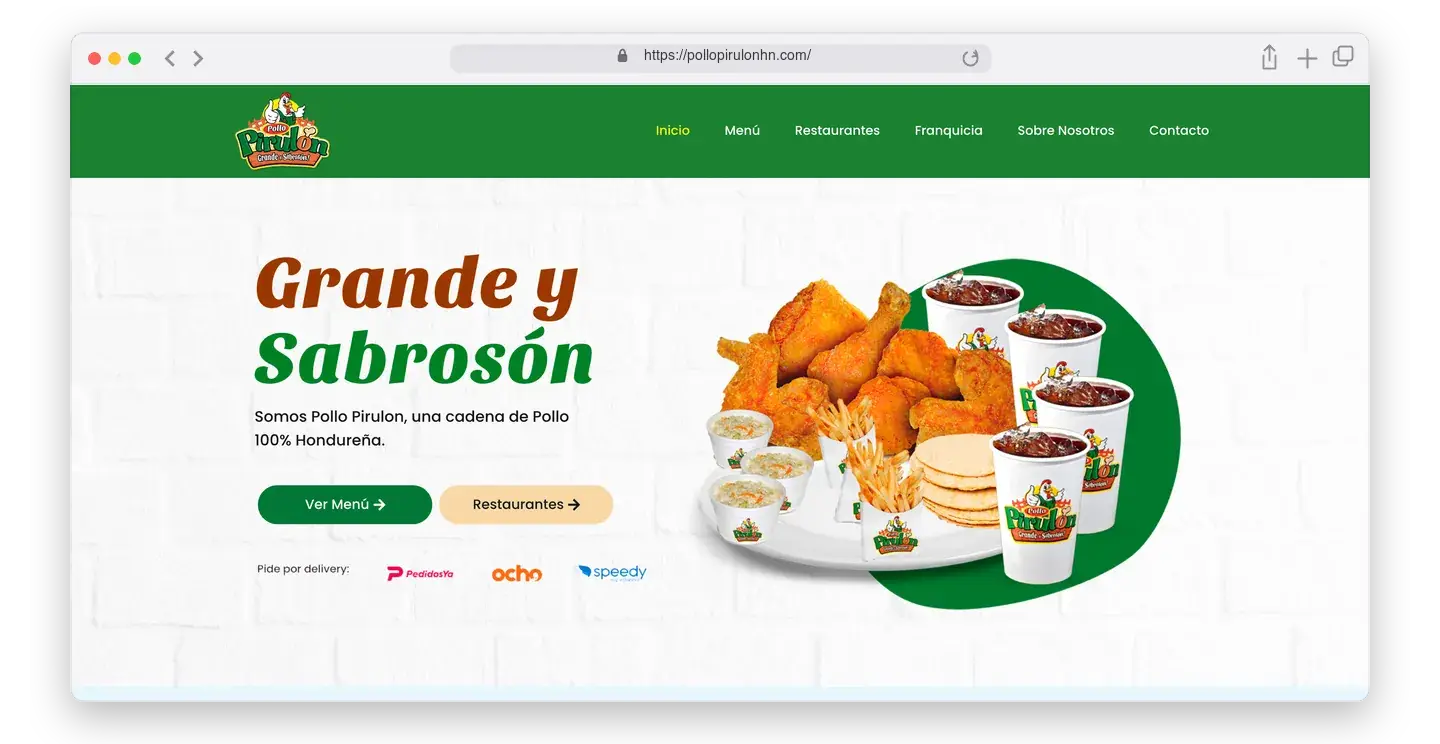 Página de inicio de Pollo Pirulón en el navegador