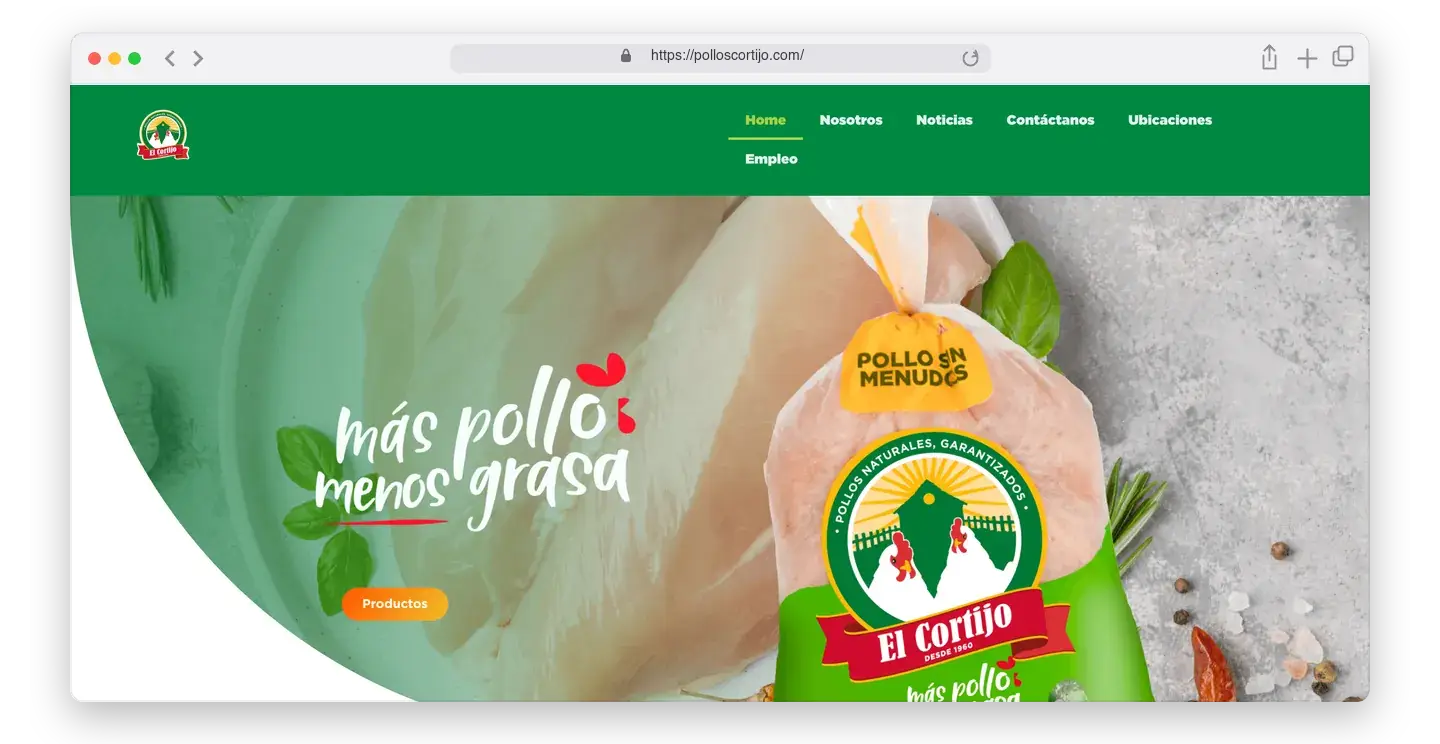 Página de inicio de Pollos El Cortijo en el navegador