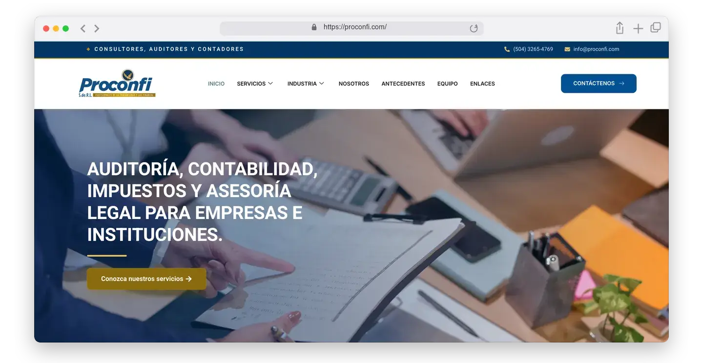 Página de inicio de Proconfi en el navegador