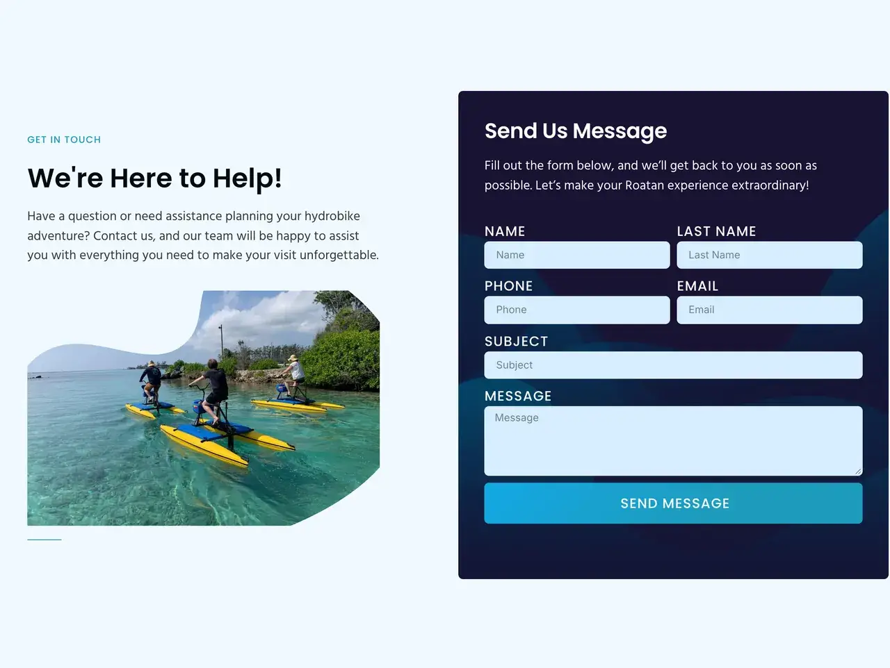 Contacto en el sitio de Roatan Hydrobikes