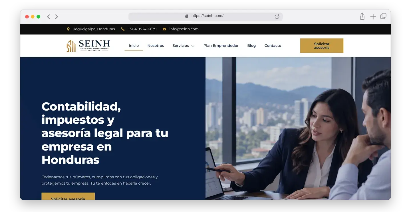 Página de inicio de SEIN en el navegador