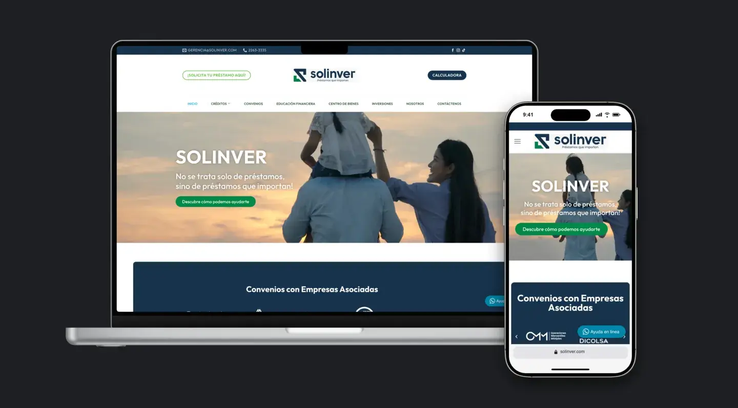 Sitio web de Solinver en laptop y celular