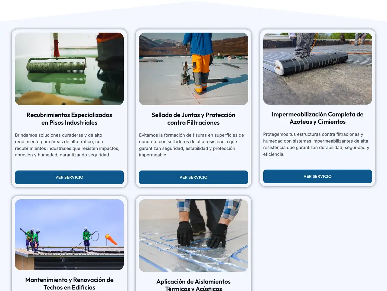 Página de servicios en el sitio de Supertechos