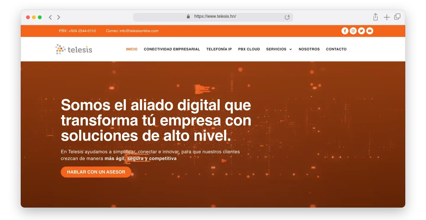 Página de inicio de Telesis en el navegador