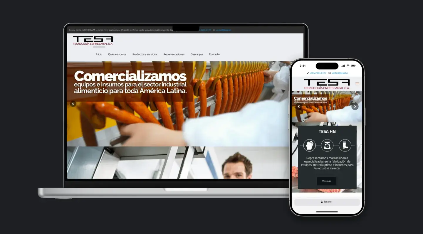 Sitio web de TESA en laptop y celular