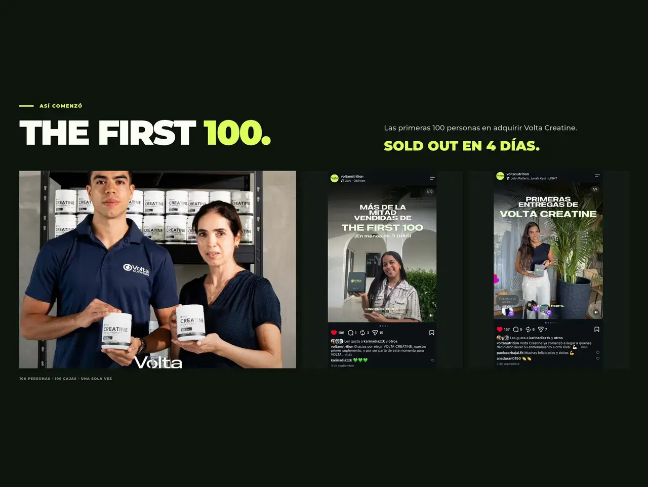 The First 100 en el sitio de Volta Nutrition