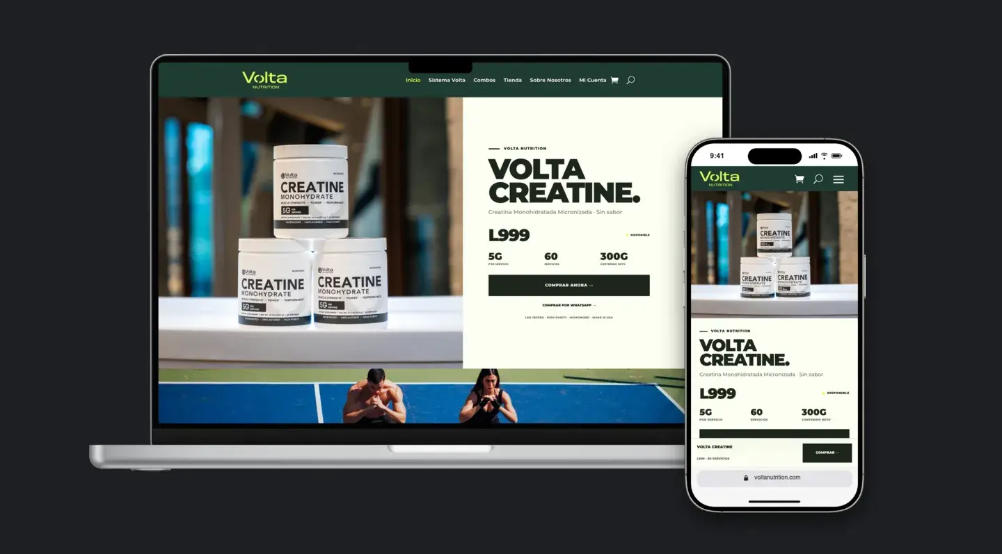 Sitio web de Volta Nutrition en laptop y celular
