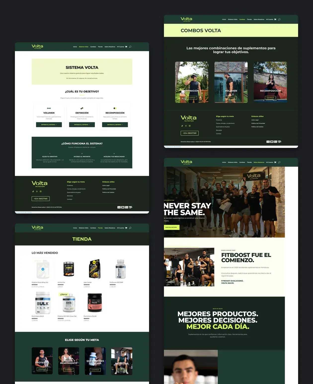 Páginas interiores del sitio de Volta Nutrition